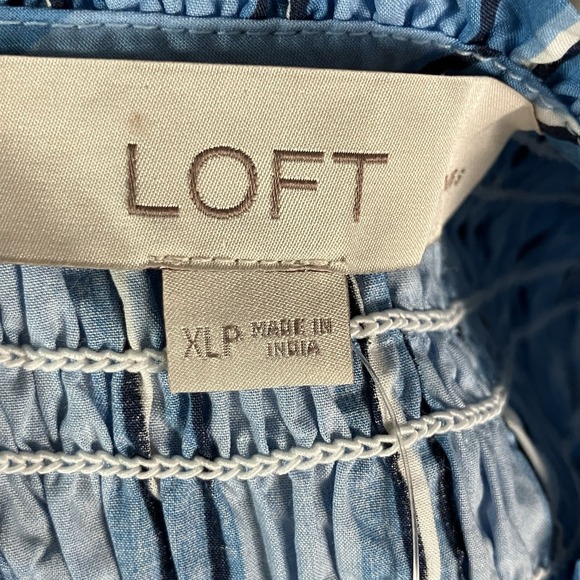 Loft Dress Womens Sz XLP Striped Poplin Smocked Bodice Midi Pocket Upstream Blue - Picture 6 of 9